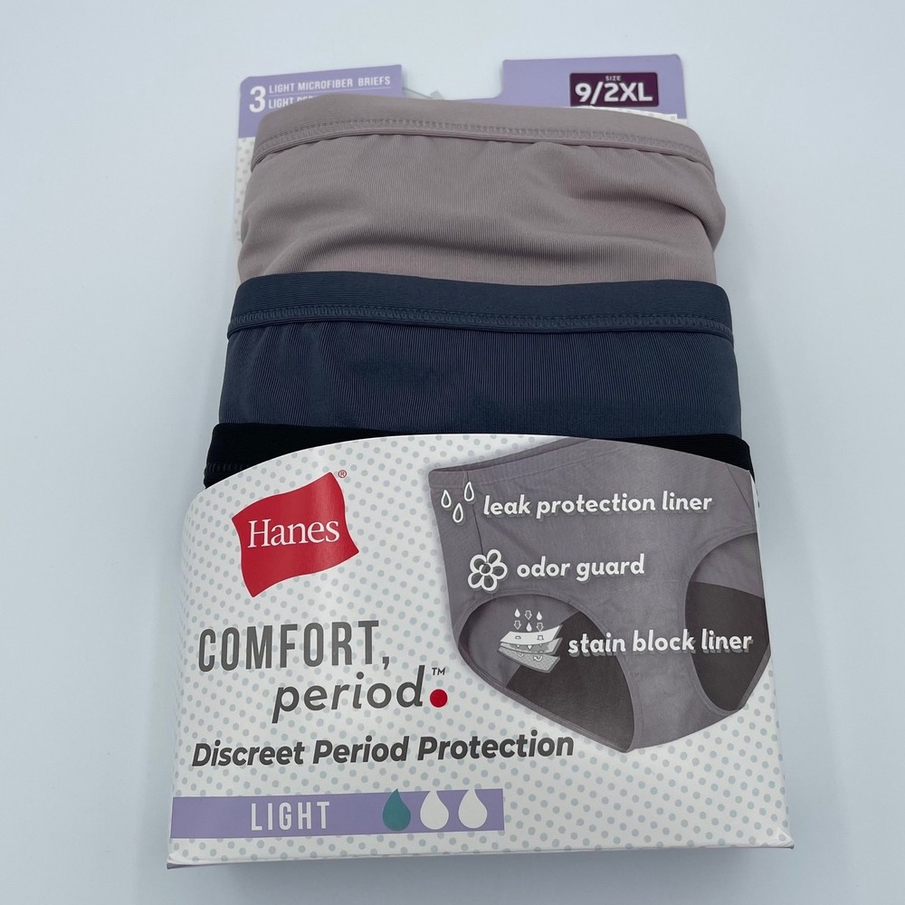 Hanes Comfort Period Light Protection Microfiber Briefs 3 Pack Size 9 2XL New